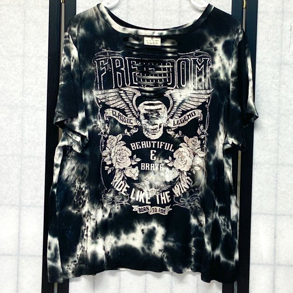 Dirtee Laundry Tie Dyed Born to Ride 2X Moto Slit Top Biker Shirt Short Sleeve